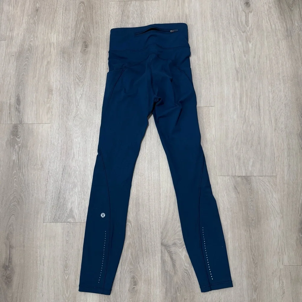 lululemon blue workout athletic yoga gym running leggings pants bottom pockets